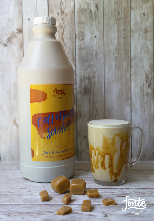 Fonte caramel sauce 2.5kg for smooth, buttery topping in desserts, coffee, and specialty drinks