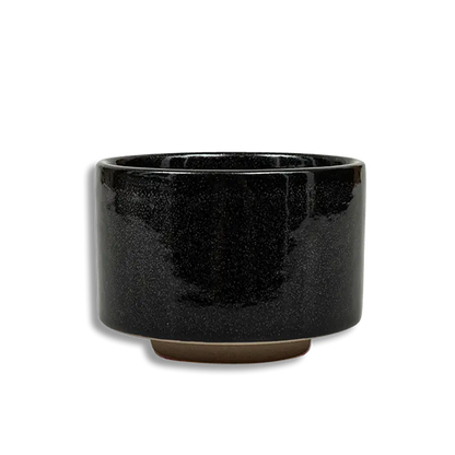 Black ceramic planter on a white background