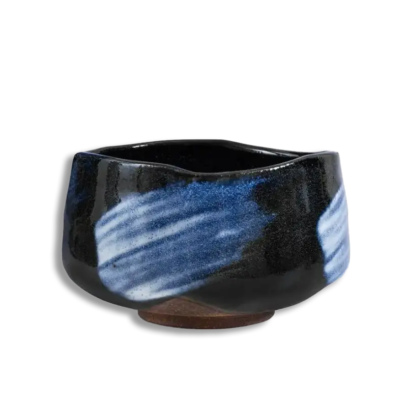 Black and blue ceramic bowl on a white background