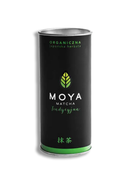 Moya Matcha Traditional 30g organic Japanese matcha green tea powder in a resealable tin