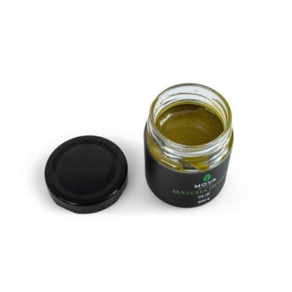 Organic honey infused with Moya matcha for a sweet, earthy spread or natural sweetener