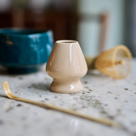 Moya beige ceramic matcha whisk holder to keep chasen in ideal shape and extend usability